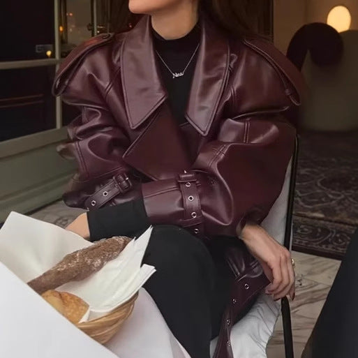 Damen modische Kunstlederjacke R&B