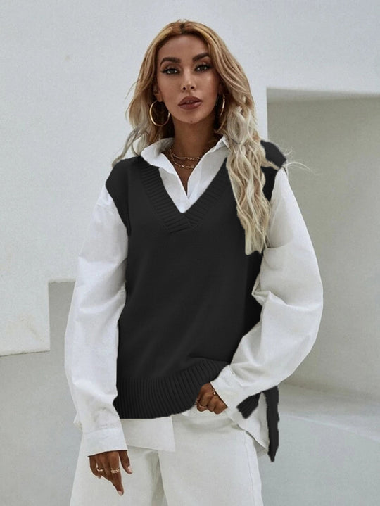 Damen Strickweste mit V-Ausschnitt und eleganter Rippenstruktur R&B