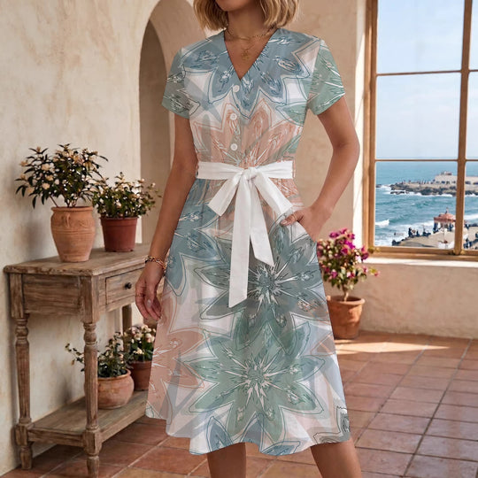 Damen Midi Kleid mit floralen Akzenten und tailliertem Schnitt R&B