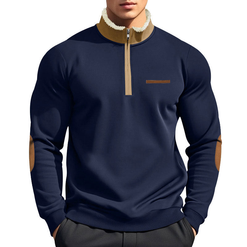 Herren nan Halbzip-Troyer mit Teddyfleece-Kragen und Leder-Ellbogenpatches R&B