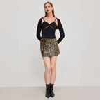Damen Glitzernder Minirock mit Leopardenmuster und Paillettenbesatz R&B