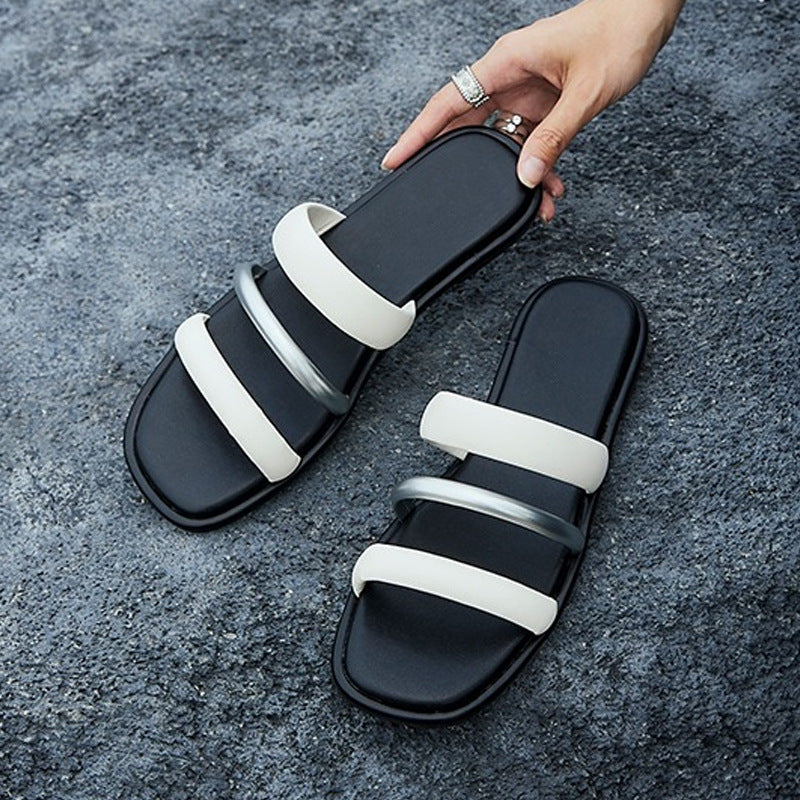 Damen modische Zehentrenner-Sandalen mit eleganten Riemen und komfortablem Fußbett R&B