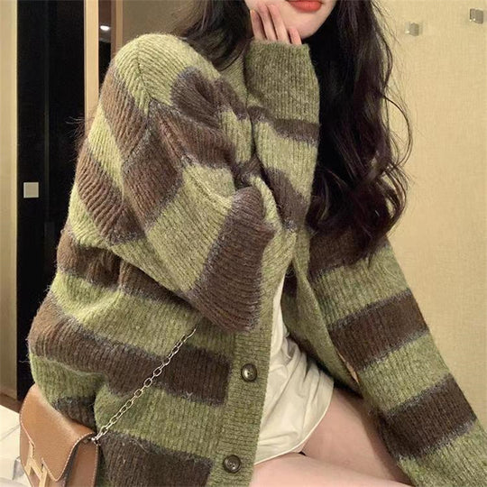Damen Grobstrickjacke mit modischem Streifenmuster und lässigem Schnitt R&B