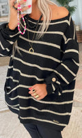 Damen Oversized Strickpullover mit eleganten Streifen und praktischen Taschen R&B