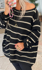 Damen Oversized Strickpullover mit eleganten Streifen und praktischen Taschen R&B