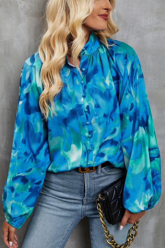 Damen Bluse mit buntem Floral-Print und Schluppenkragen R&B