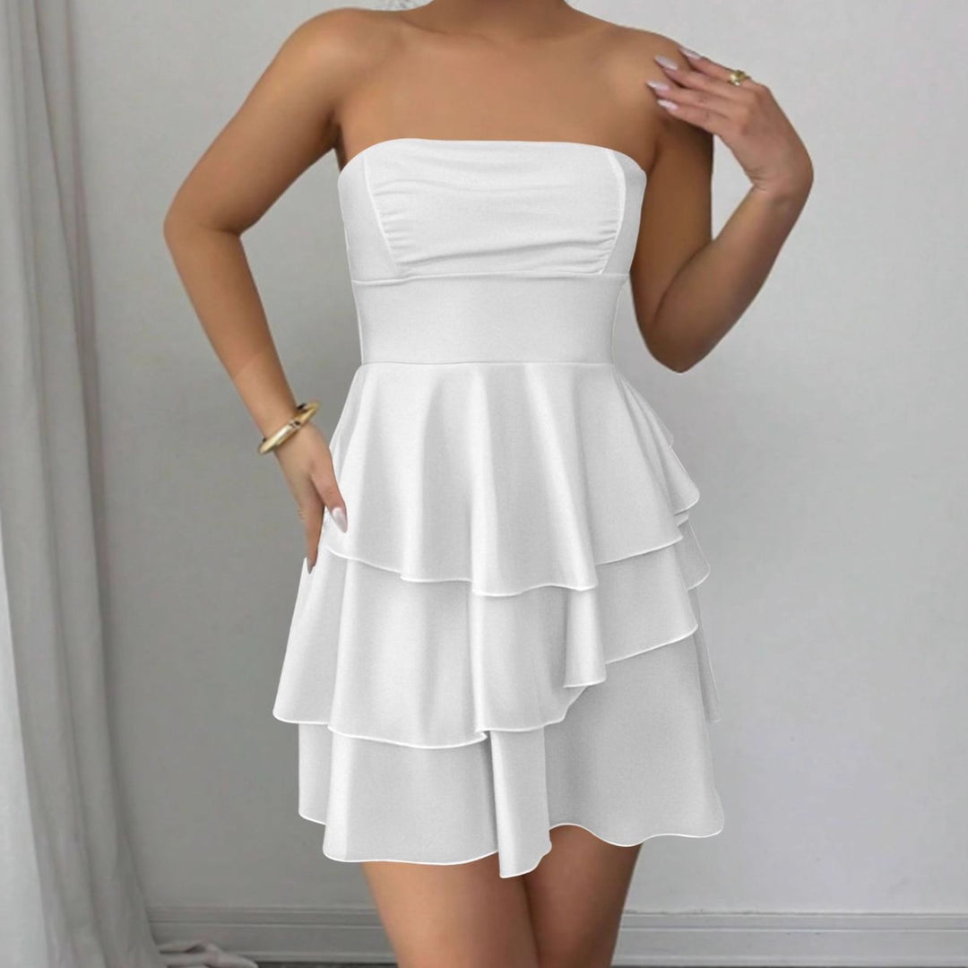 Damen Schulterfreies Rüschenkleid mit schwingendem Saum und elegantem Design R&B