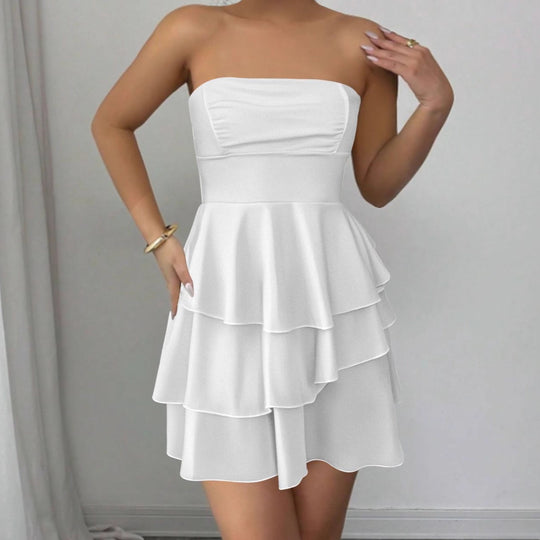 Damen Schulterfreies Rüschenkleid mit schwingendem Saum und elegantem Design R&B