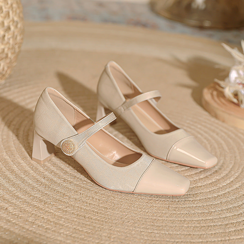 Damen elegante Mary Jane Pumps mit feinem Absatz und modischem Riemen R&B
