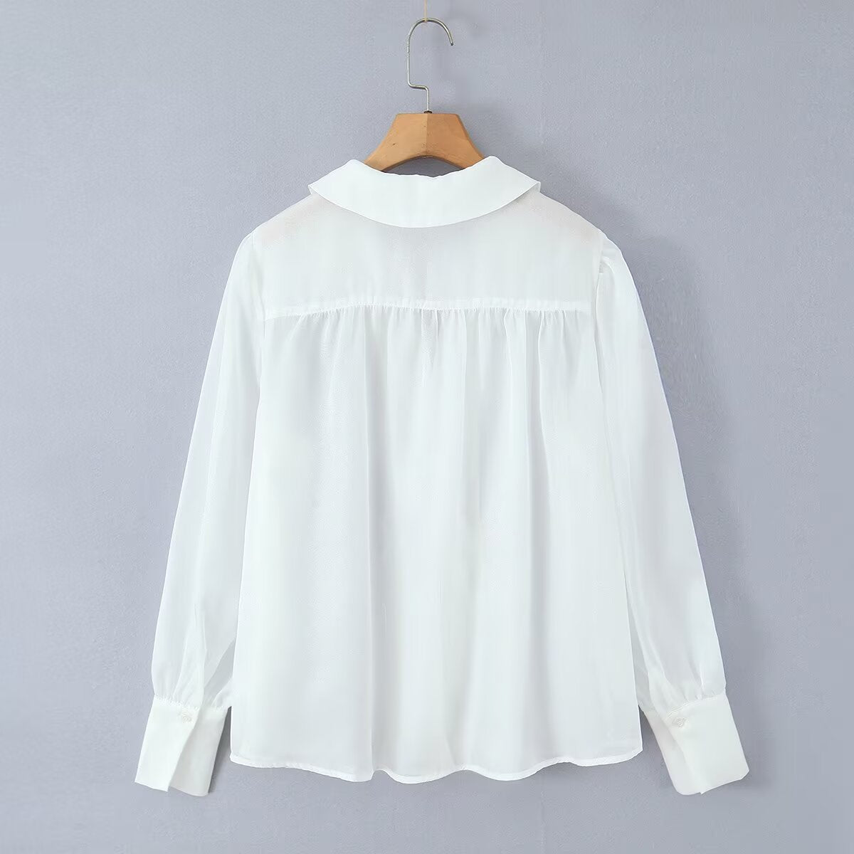 Damen elegante Chiffonbluse mit raffinierten Puffärmeln und edlem Kragen R&B