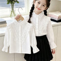 Mädchen elegante Bluse mit Rüschendetails und Spitzenbesatz R&B