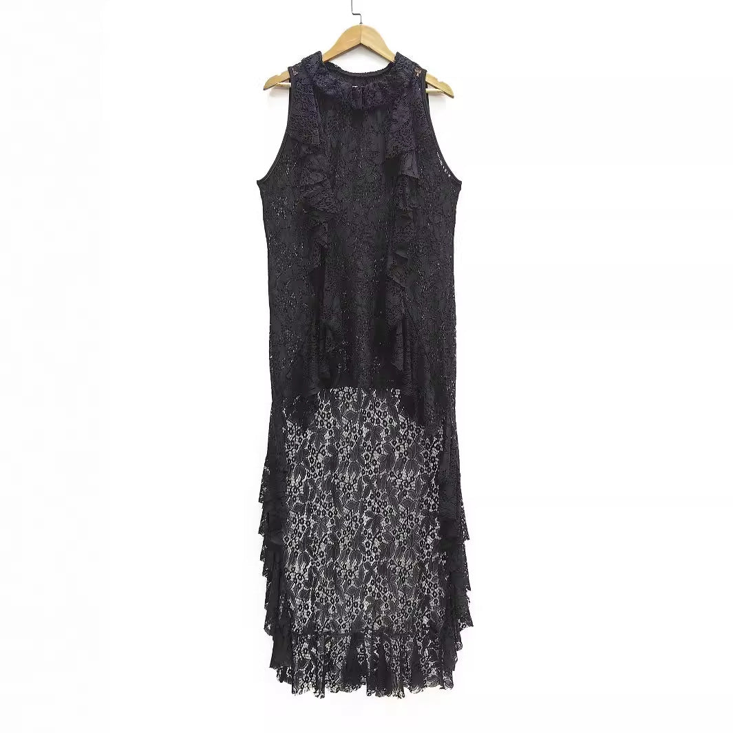 Damen elegantes Spitzenkleid mit Rüschendetails R&B