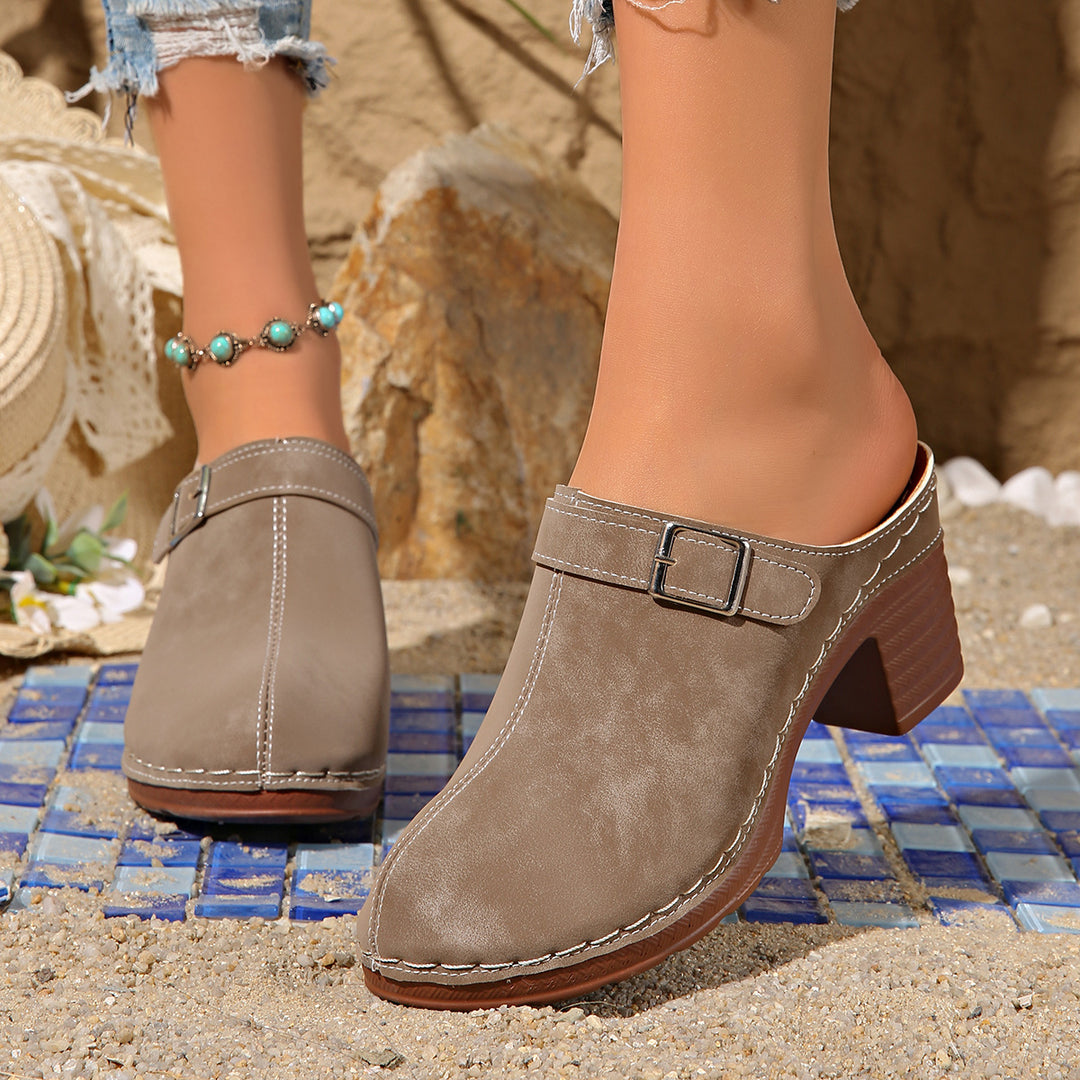 Damen Clogs mit elegantem Riemendesign und komfortablem Blockabsatz R&B