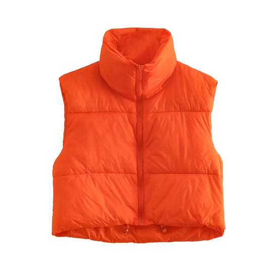 Damen cropped Daunenweste mit hohem Kragen und praktischen Taschen R&B