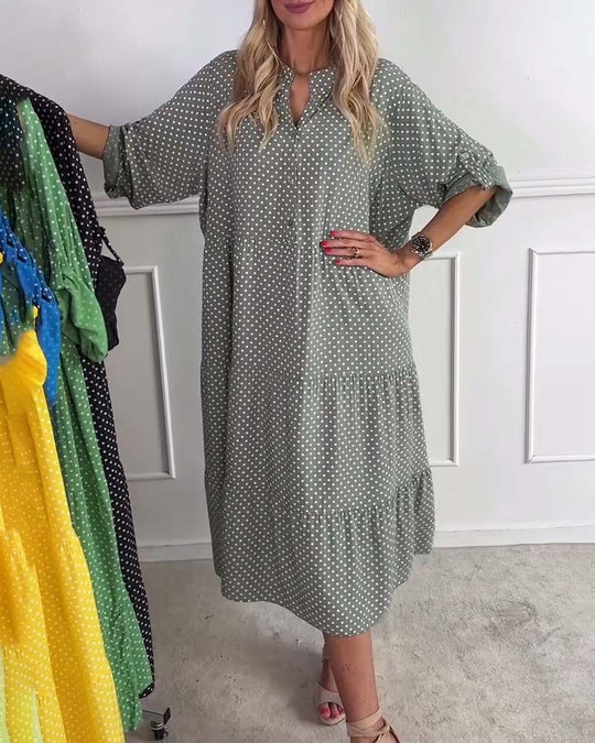 Damen Maxi-Kleid mit eleganter Pünktchenoptik und schmeichelndem Schnitt Heidi-Mode