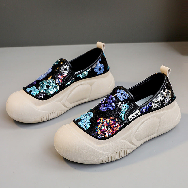 Damen modische Slip-On Sneakers mit glitzerndem Obermaterial und bequemer Sohle R&B