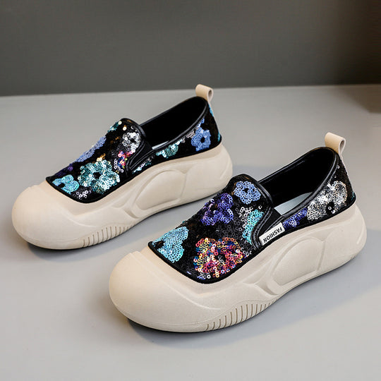 Damen modische Slip-On Sneakers mit glitzerndem Obermaterial und bequemer Sohle R&B