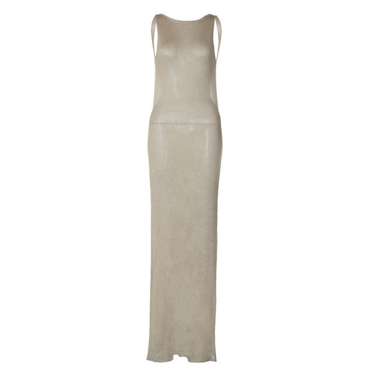 Damen Elegantes, figurbetontes Maxikleid mit schimmerndem Glanz R&B
