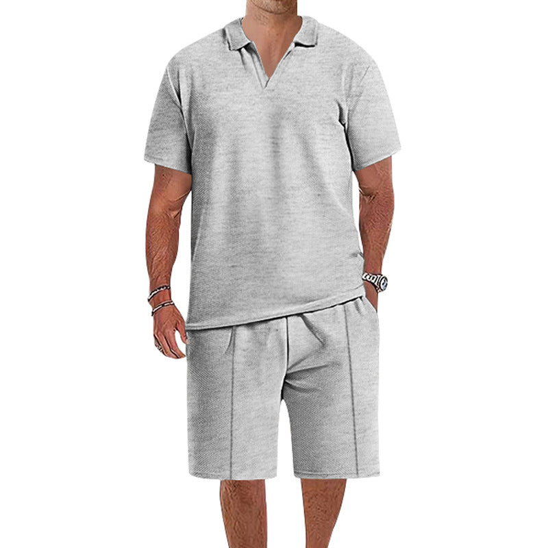 Herren lässiges Kurzarm-Polohemd und Shorts-Set aus atmungsaktivem Stoff R&B