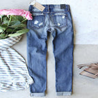 Damen Ripped Jeans mit karierten Akzenten und modischen Destroyed-Details R&B