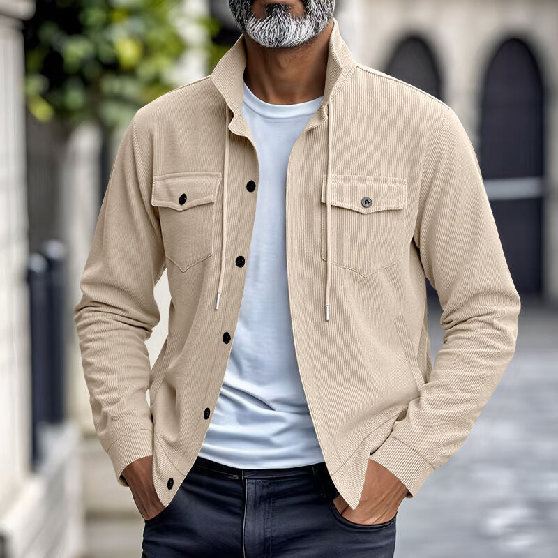 Herren Cordjacke mit vertikaler Struktur und praktischen Brusttaschen R&B