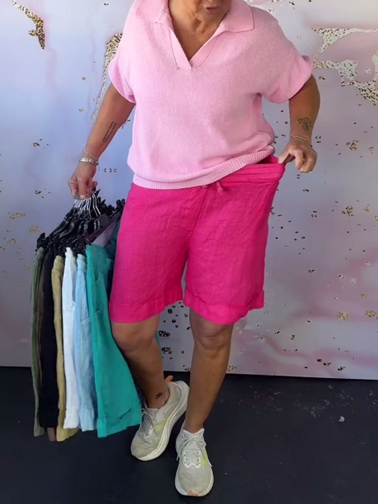 Damen lässige Leinenbluse mit V-Ausschnitt und praktischen Seitentaschen Heidi-Mode