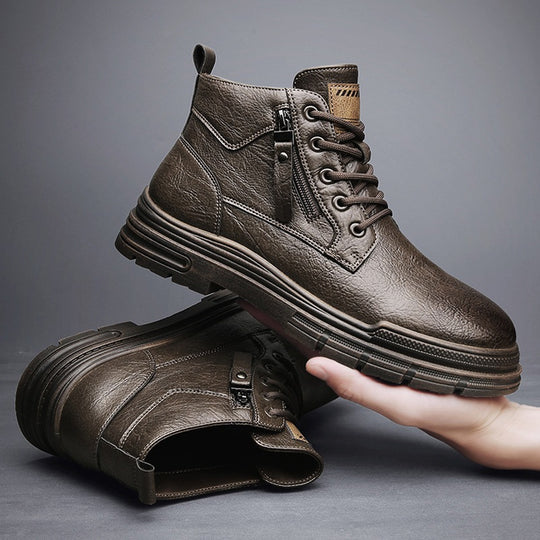 Damen Robuste Lederstiefel mit praktischem Reißverschluss und dämpfender Sohle R&B