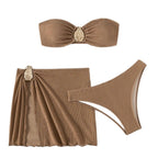 Damen Bandeau-Bikini-Set mit eleganten Falten und dekorativem Verschluss R&B
