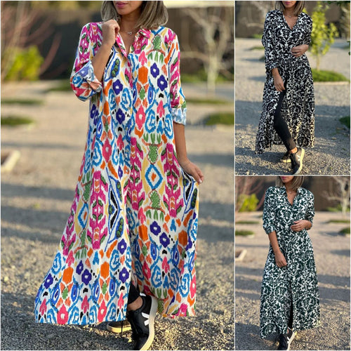Damen Maxikleid mit elegantem Muster und fließendem Schnitt R&B