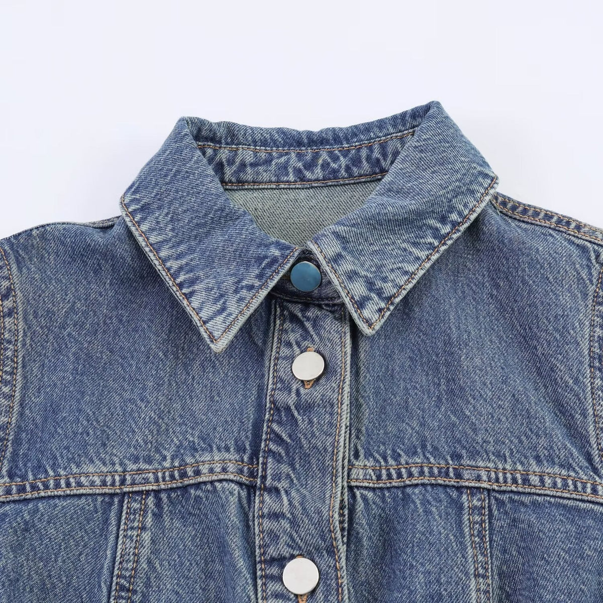 Damen Jeanskleid mit Taillengürtel und Kurzarm R&B