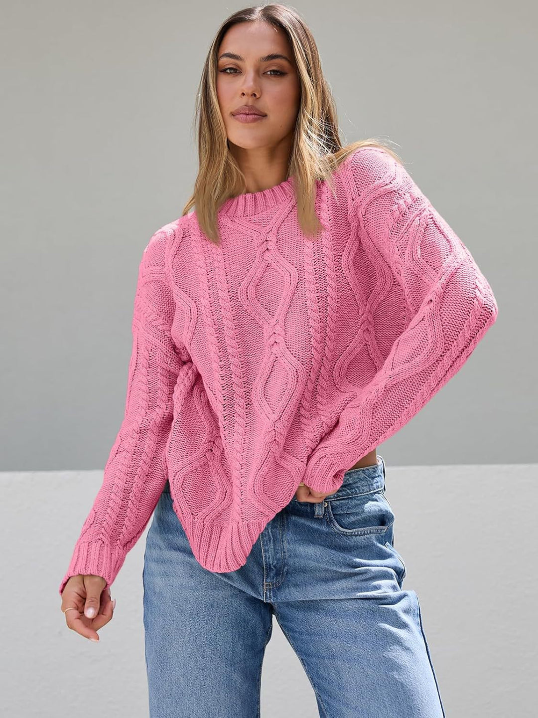 Damen Grobstrickpullover mit Wellenmuster und weitem Schnitt R&B