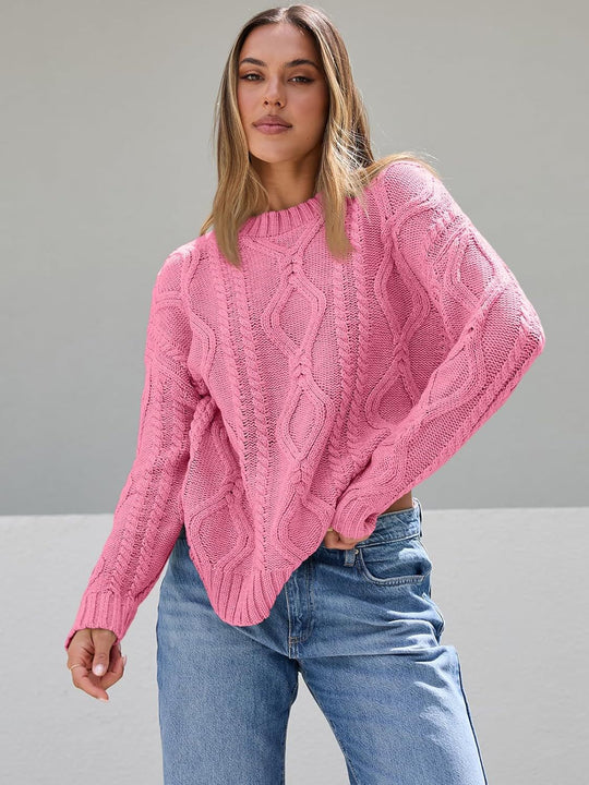 Damen Grobstrickpullover mit Wellenmuster und weitem Schnitt R&B
