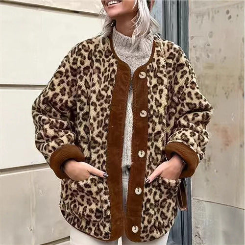 Damen warme Leopardenmuster Jacke R&B