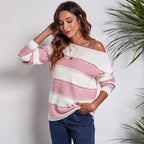Damen Lässiger Strickpullover mit trendigem Streifenmuster und funkelnden Details R&B