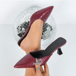 Damen elegante Slingback-Pantoletten mit glänzender Krokodilleder-Optik R&B