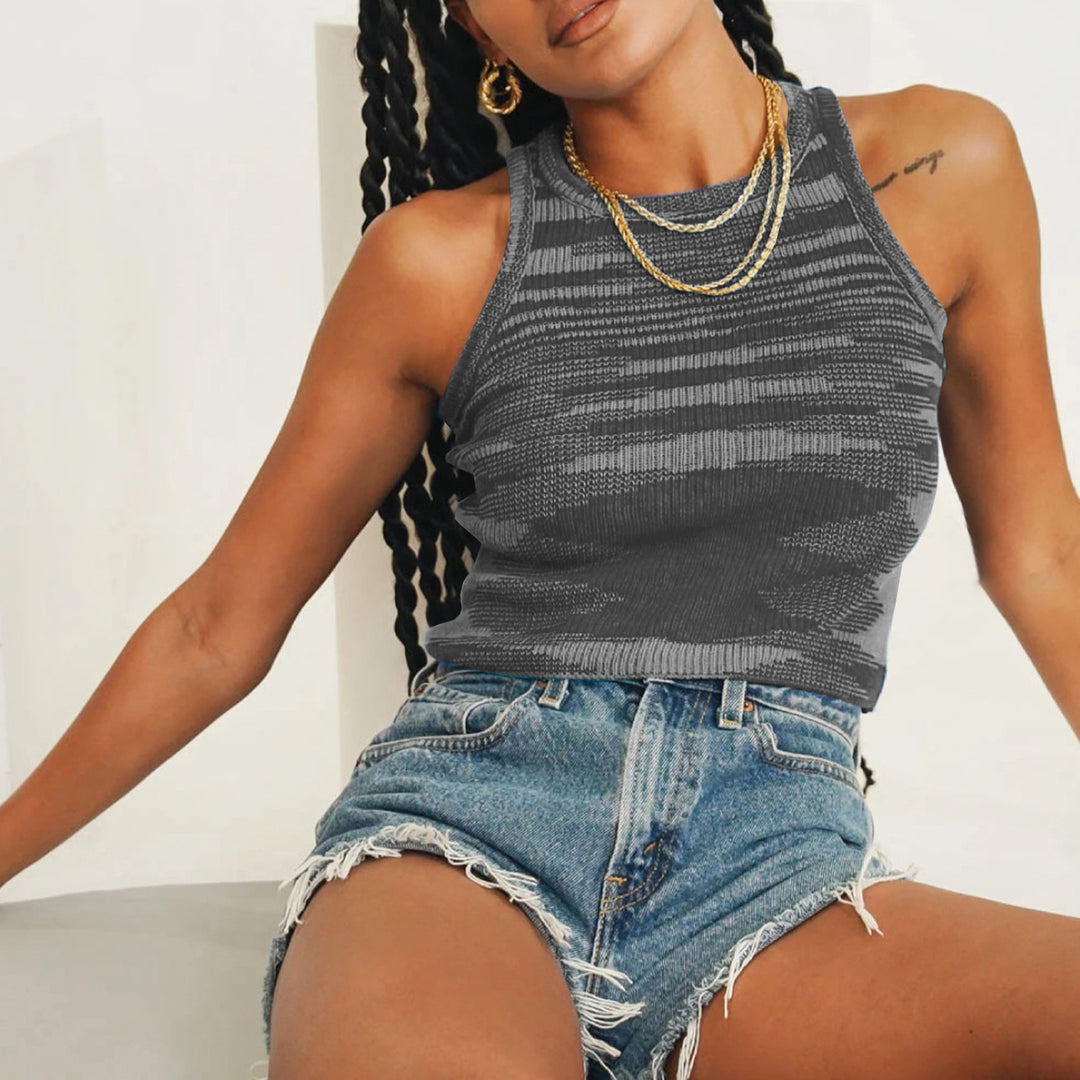 Damen modisches ärmelloses Strickoberteil mit grafischem Muster R&B