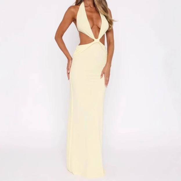 Damen Luxus Maxikleid mit tiefem V-Ausschnitt und aufregenden Cut-Out-Details R&B
