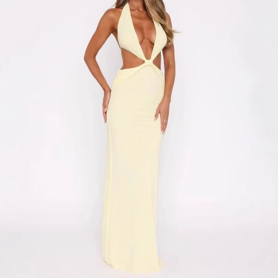 Damen Luxus Maxikleid mit tiefem V-Ausschnitt und aufregenden Cut-Out-Details R&B