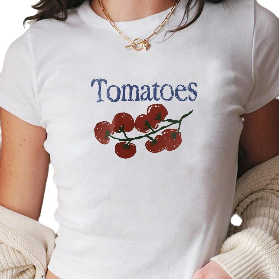 Damen Crop-T-Shirt mit kreativem Tomatenmotiv R&B