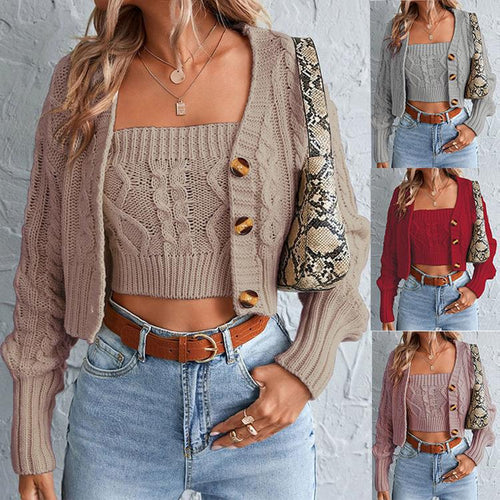Damen Strickjacke mit Knopfdetail und modischem Zopfmuster R&B