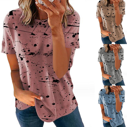 Damen Kreatives Kurzarm-T-Shirt mit modernem Spritzdesign R&B