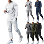 Herren athletisches Freizeit-Ensemble mit langärmligem Henley-Oberteil und bequemen Jogginghosen R&B