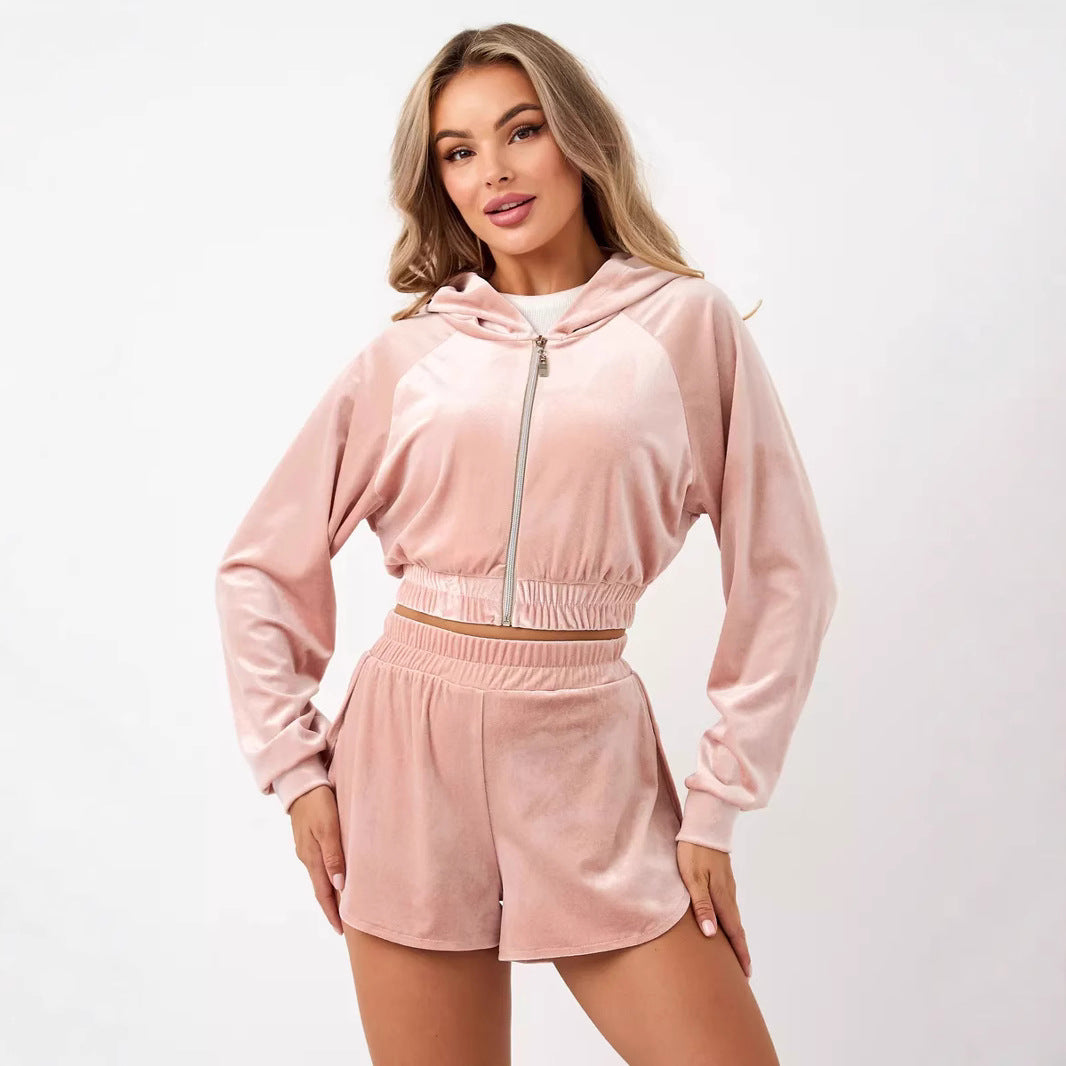 Damen elegantes Fleece-Hoodie mit hohem Kragen und Reißverschluss R&B