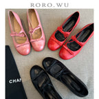 Damen Ballerinas mit dekorativem Strickbund und eleganten Schleifen