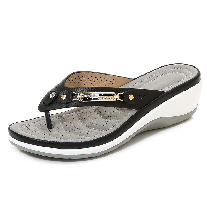 Damen trendige Wedge-Sandalen mit modischem Zierband und atmungsaktiver Fußbettung R&B