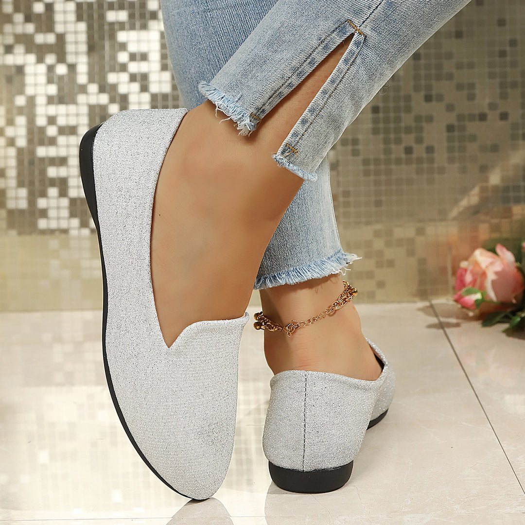 Damen Glitzernde Ballerinas mit elegantem V-Ausschnitt R&B