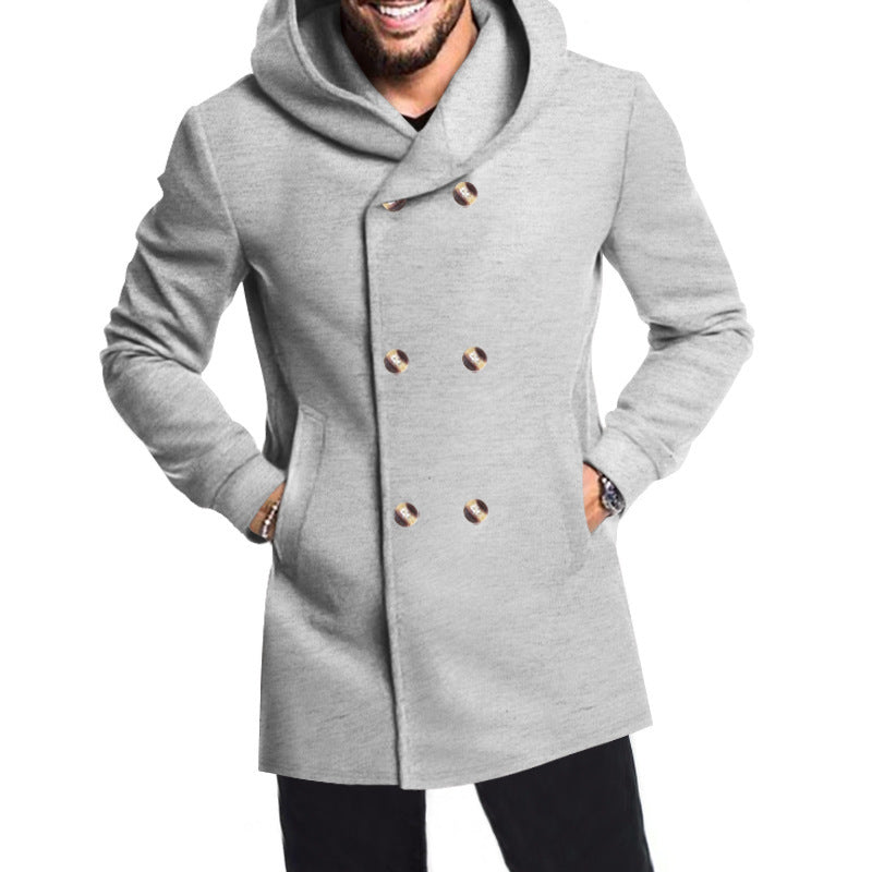 Herren Modische Doppelreihige Jacke mit Kapuze R&B