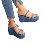 Damen Wedge-Sandalen mit transparenten Riemen und modischem Denim-Obermaterial R&B