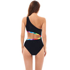 Damen Einseitiger Triangel-Bikini mit buntem Akzentband R&B
