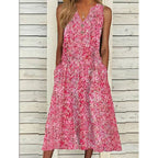 Damen Midi-Kleid mit tiefem V-Ausschnitt, Knopfdetails und praktischen Taschen R&B